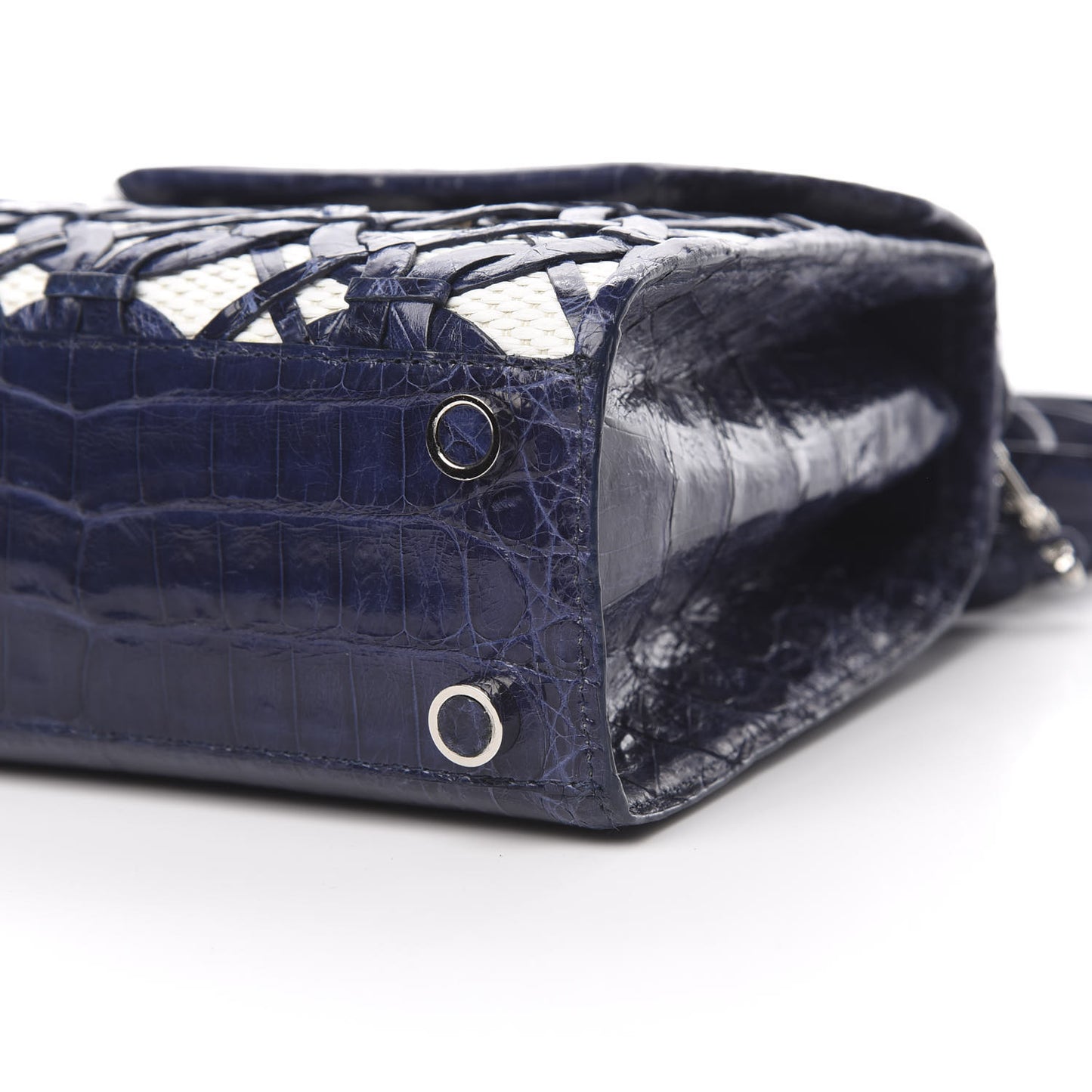 Crocodile Linen Mini Lily Top Handle Bag Blue
