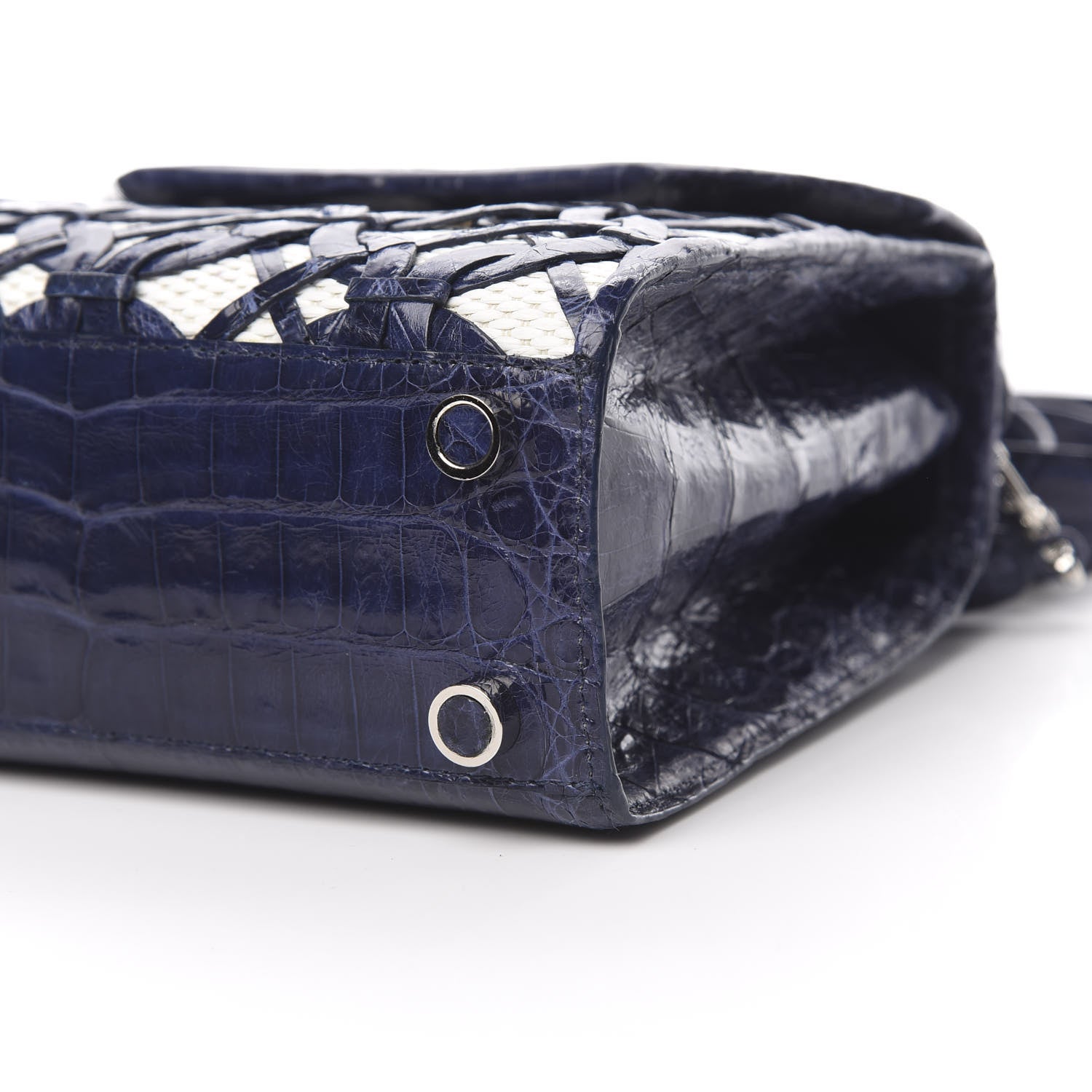 Nancy Gonzalez Crocodile Linen Mini Lily Top Handle Bag Blue 11 of 12