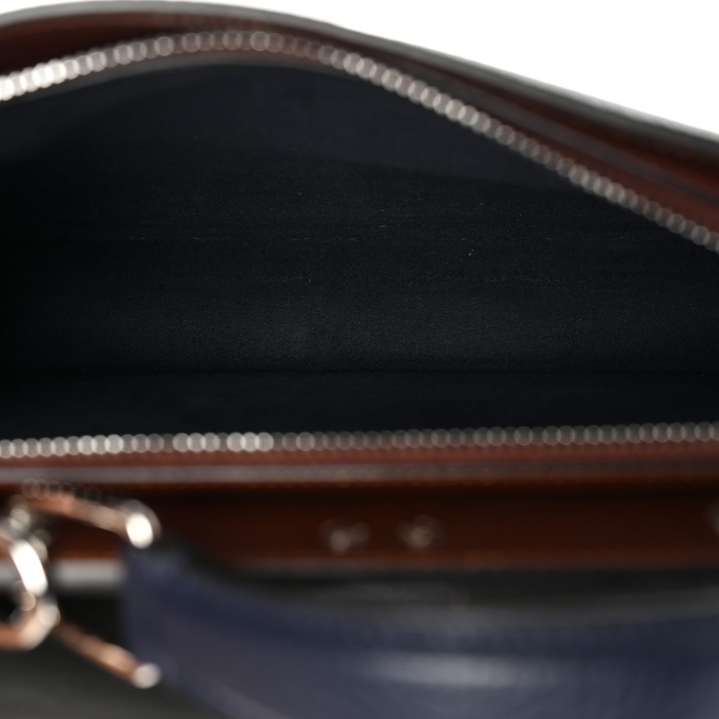 Cuoio Romano Vitello Cover Glazed Fabric Bi-Color FF 1974 Mini Peekaboo I SEE U Satchel Blue Dark Brown Tobacco Moro