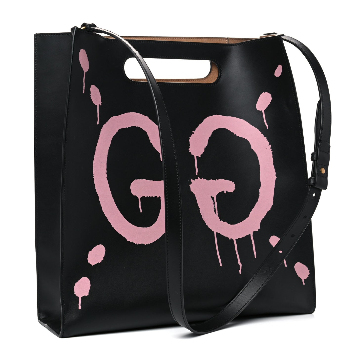 Calfskin GucciGhost Real Medium XL Tote Black Pink