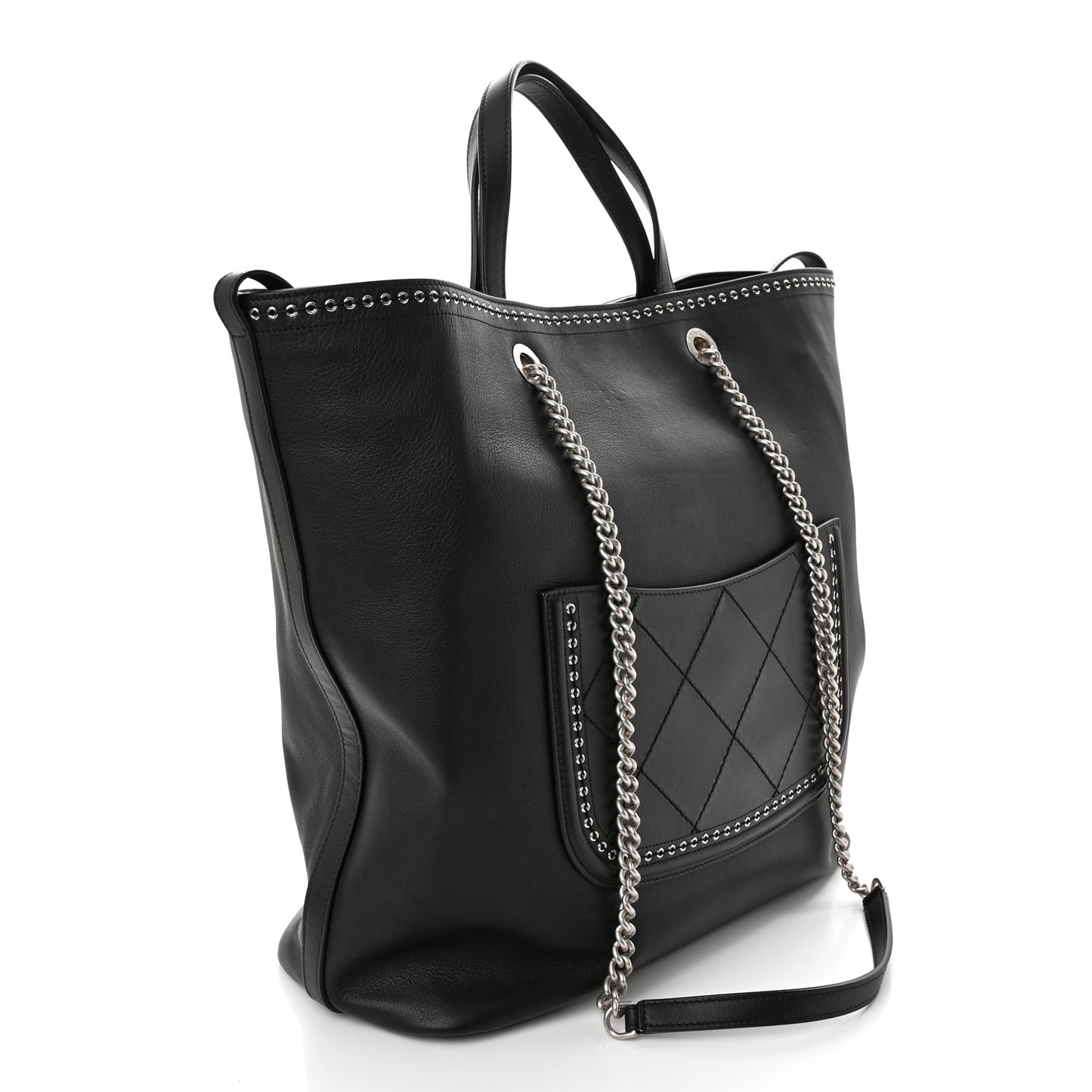 Grained Calfskin Large Coco Eyelets Shopping Tote Black