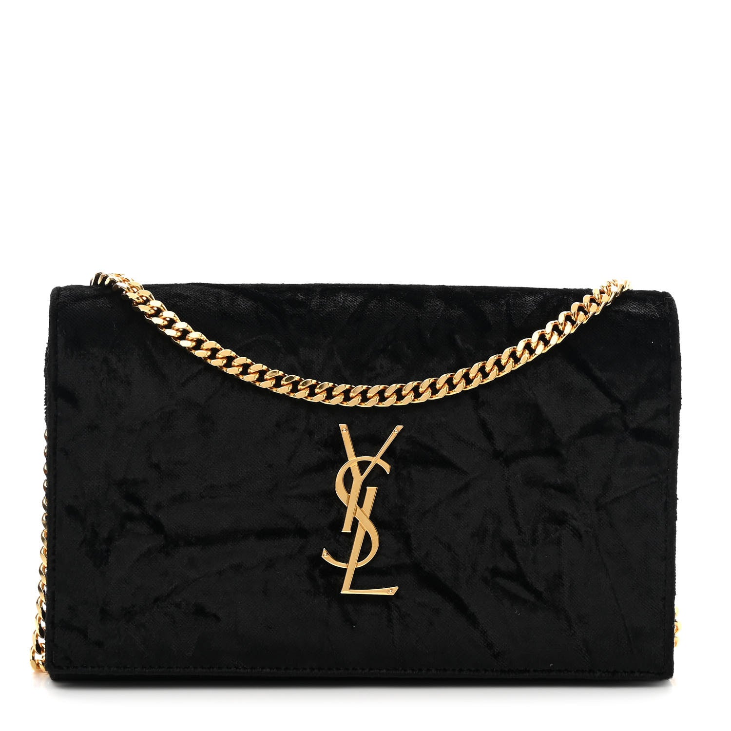 Saint Laurent Textured Velour Monogram Chain Wallet Black 1 of 13