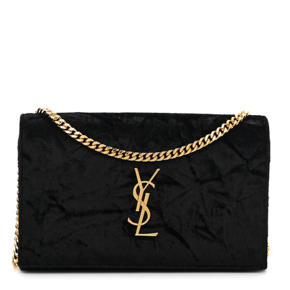 Saint Laurent Textured Velour Monogram Chain Wallet Black 1 of 13