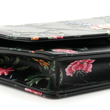 Christian Dior Calfskin Petites Fleurs Print Caro Pouch With Chain Black Multicolor 9 of 12