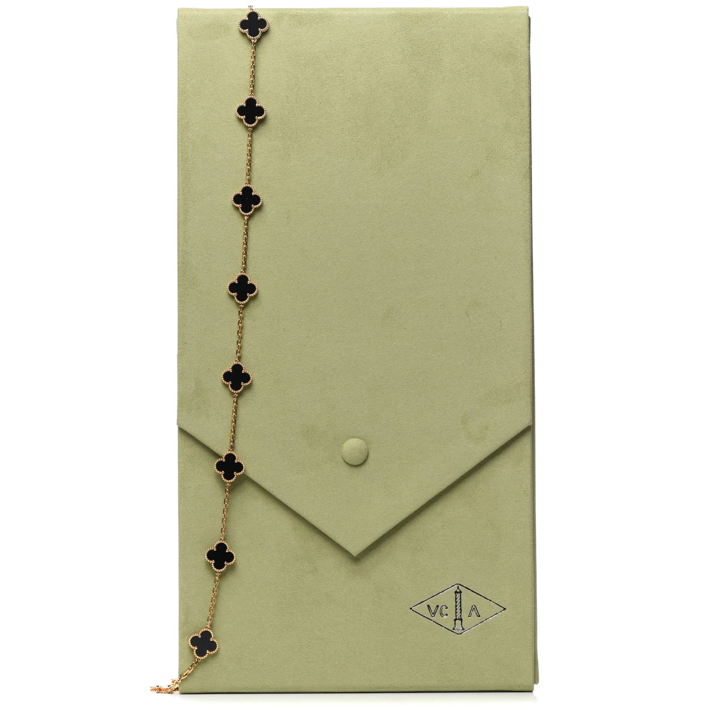 18K Yellow Gold Black Onyx 20 Motifs Vintage Alhambra Necklace