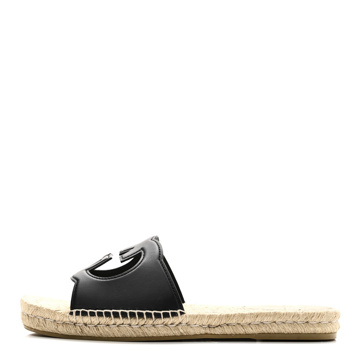 Gucci Cosmos Softy Calfskin Espadrille Mens Interlocking G Cut Out Slide Sandals 10 Black 1 of 10