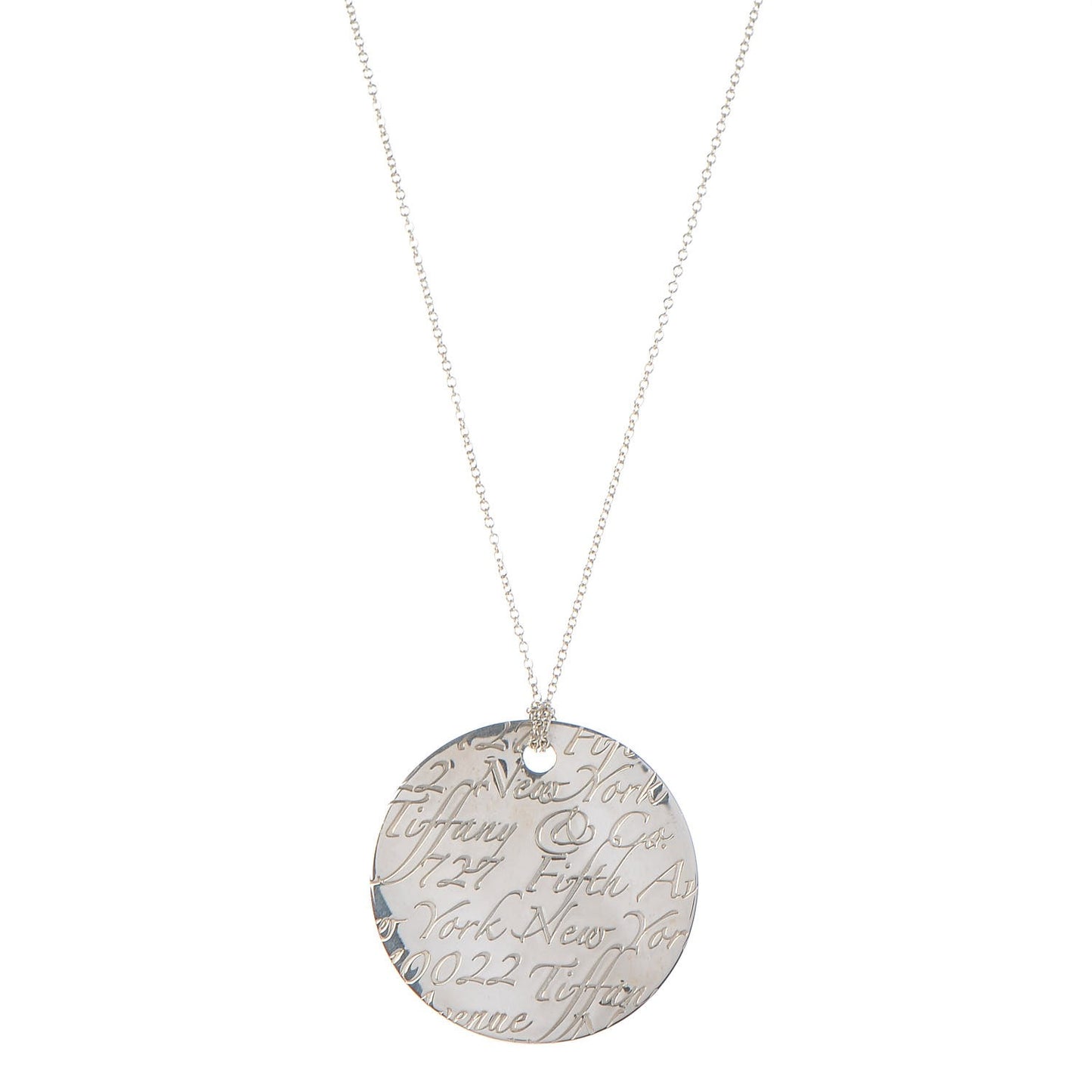 Sterling Silver Notes New York 5th Avenue Round Large Pendant Necklace