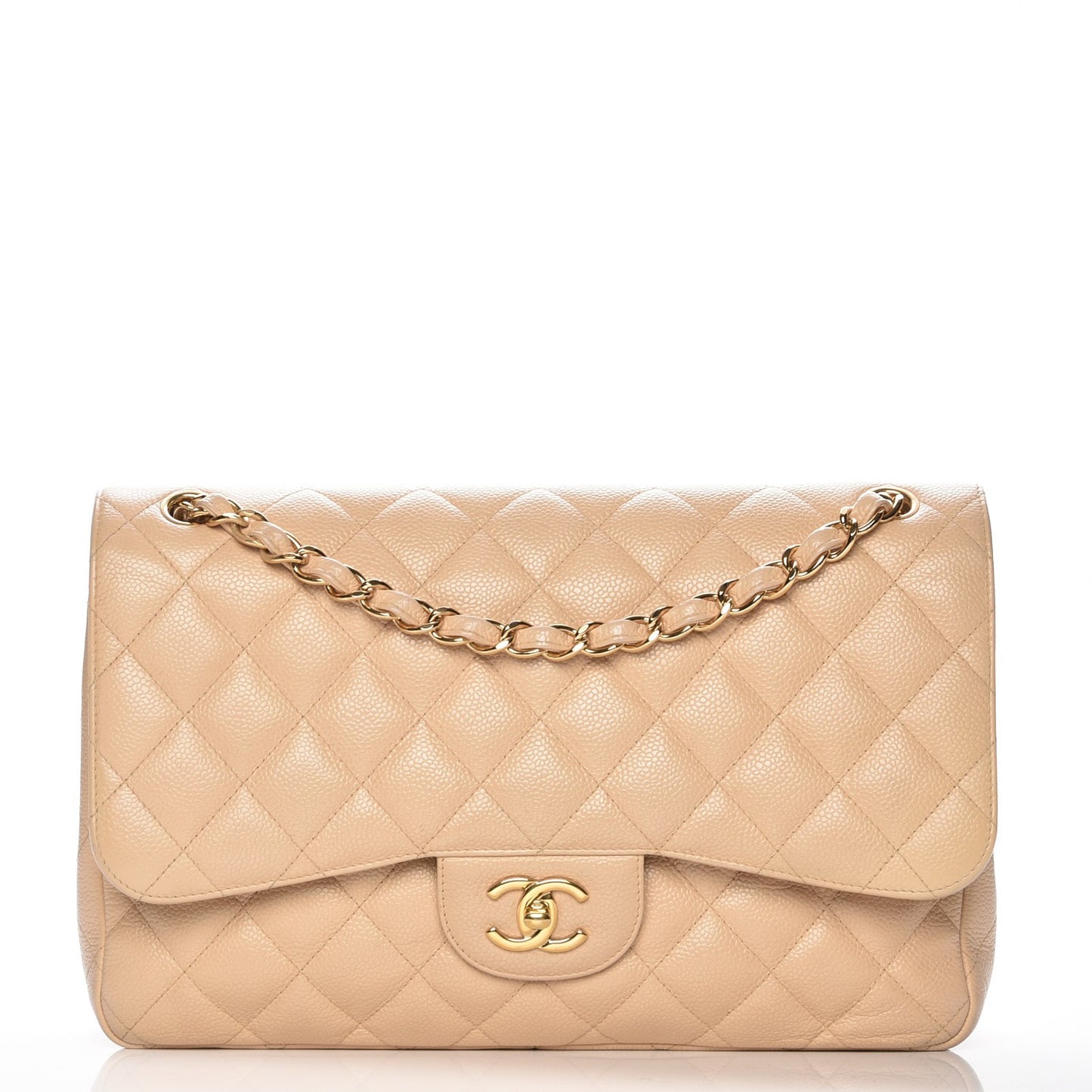 Caviar Quilted Jumbo Double Flap Beige Clair