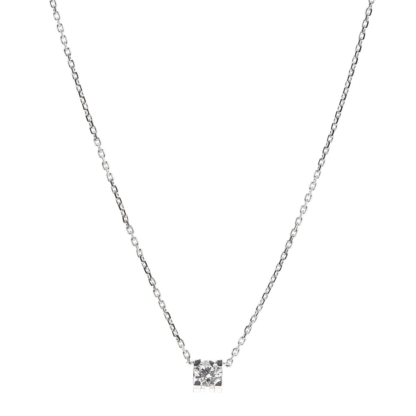 18K White Gold Diamond .24ct C De Cartier Pendant Necklace