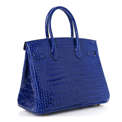 Hermes Shiny Porosus Crocodile Horseshoe Birkin 30 Bleu Electrique Magnolia 3 of 13