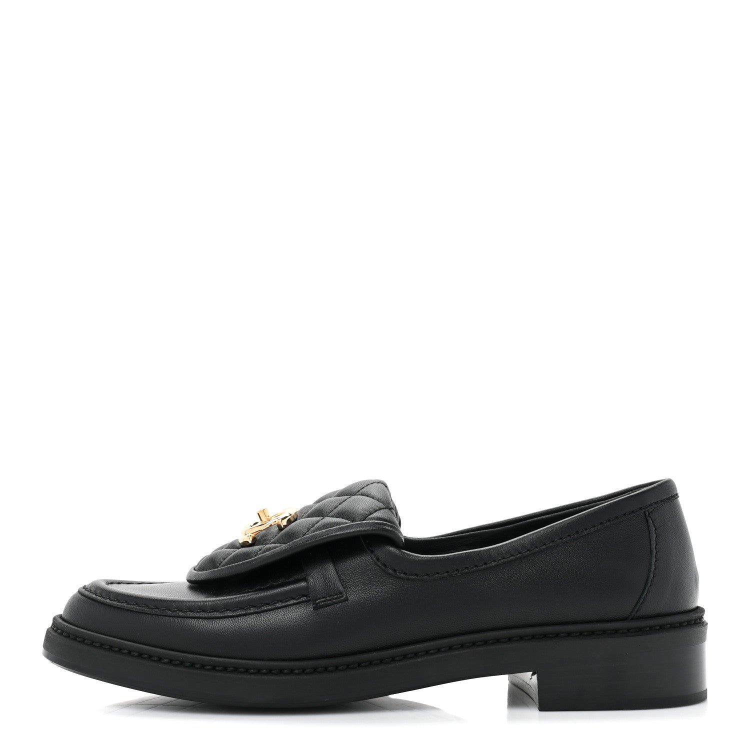 Chanel Lambskin Quilted CC Turnlock Loafers 37.5 Black 1 of 9