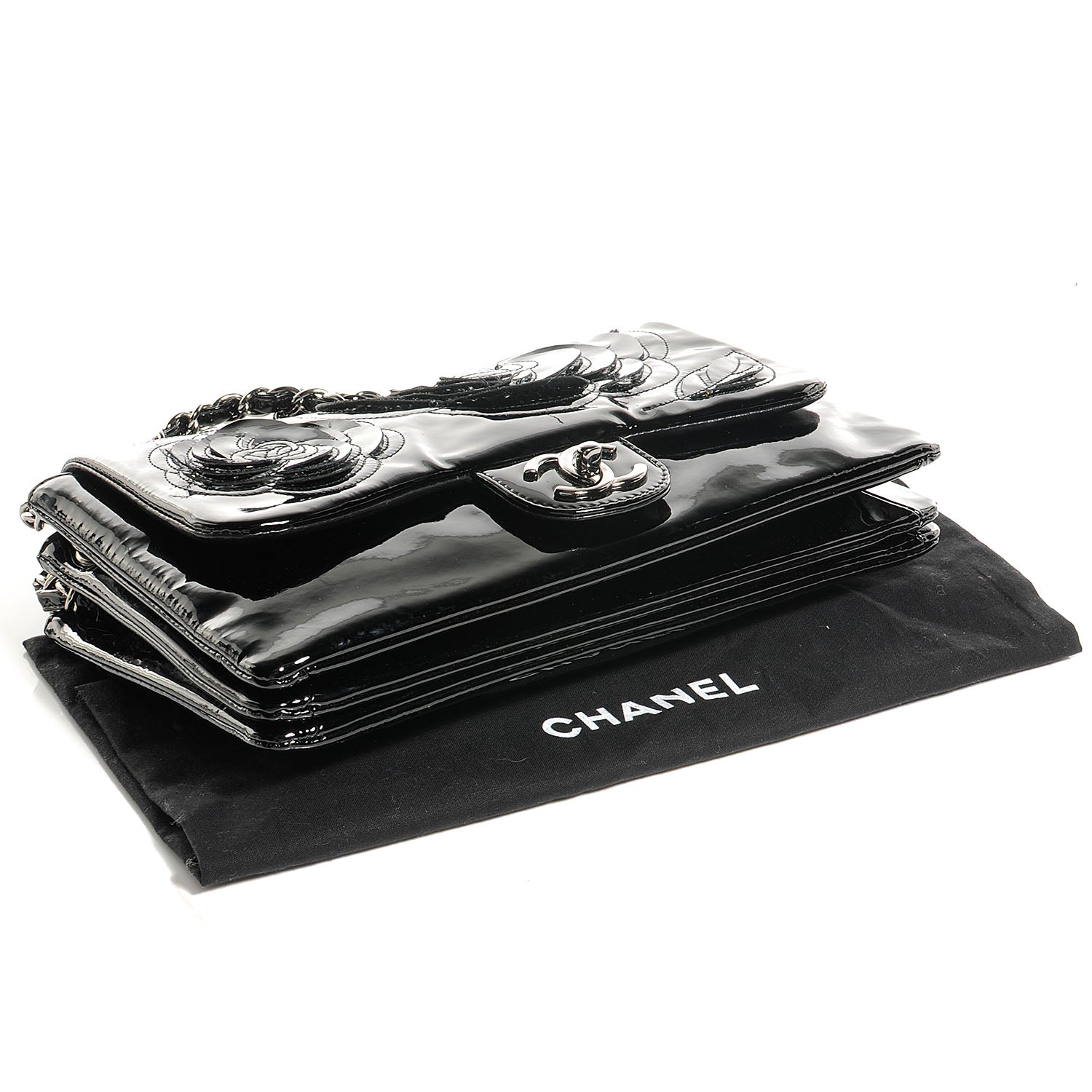 Chanel Patent Leather Tweed Camellia Petals Flap Black 4 of 9