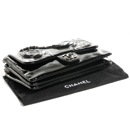 Chanel Patent Leather Tweed Camellia Petals Flap Black 4 of 9