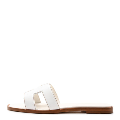 Hermes Box Calfskin Oran Sandals 38.5 White 1 of 10
