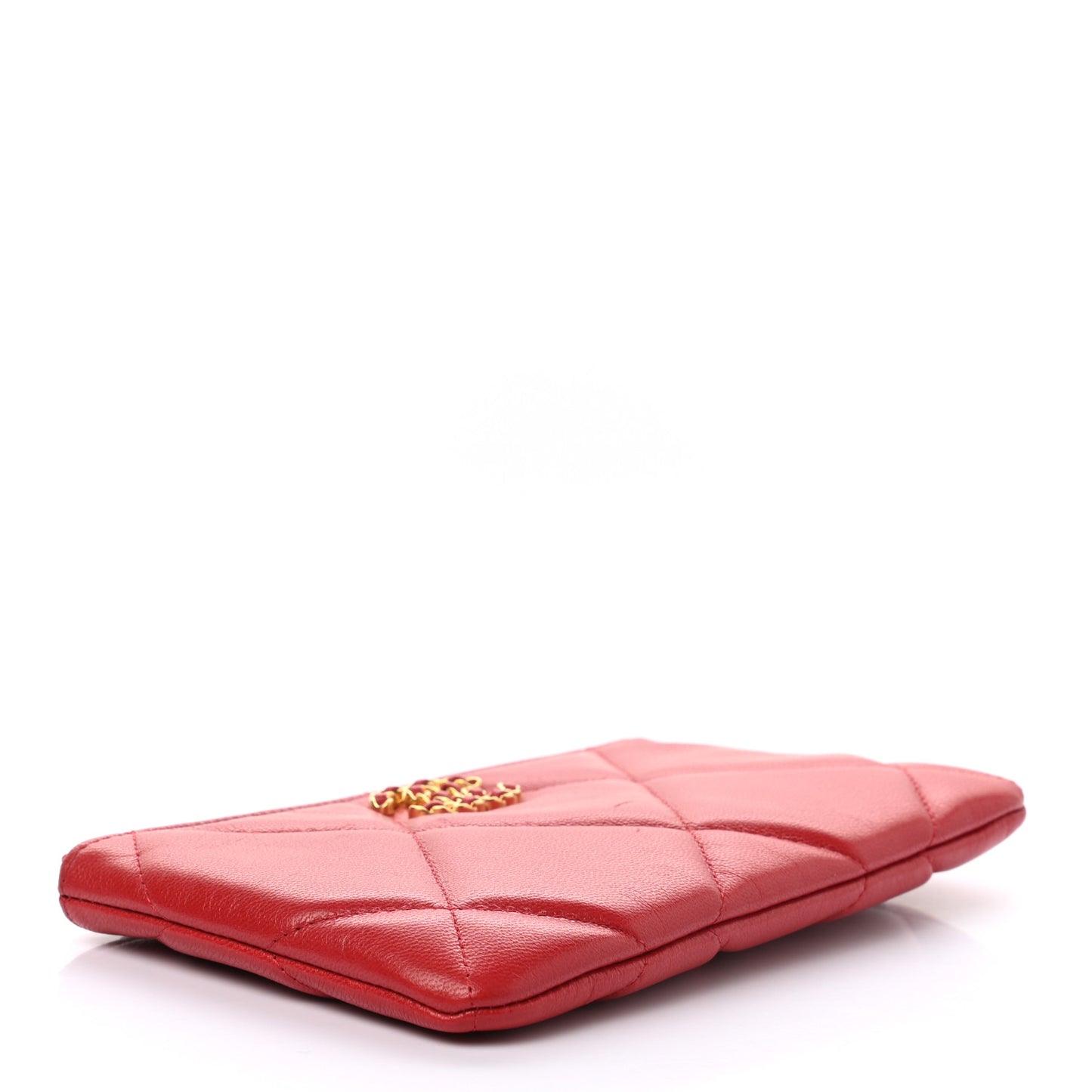 Shiny Goatskin Quilted Small Chanel 19 Pouch Red