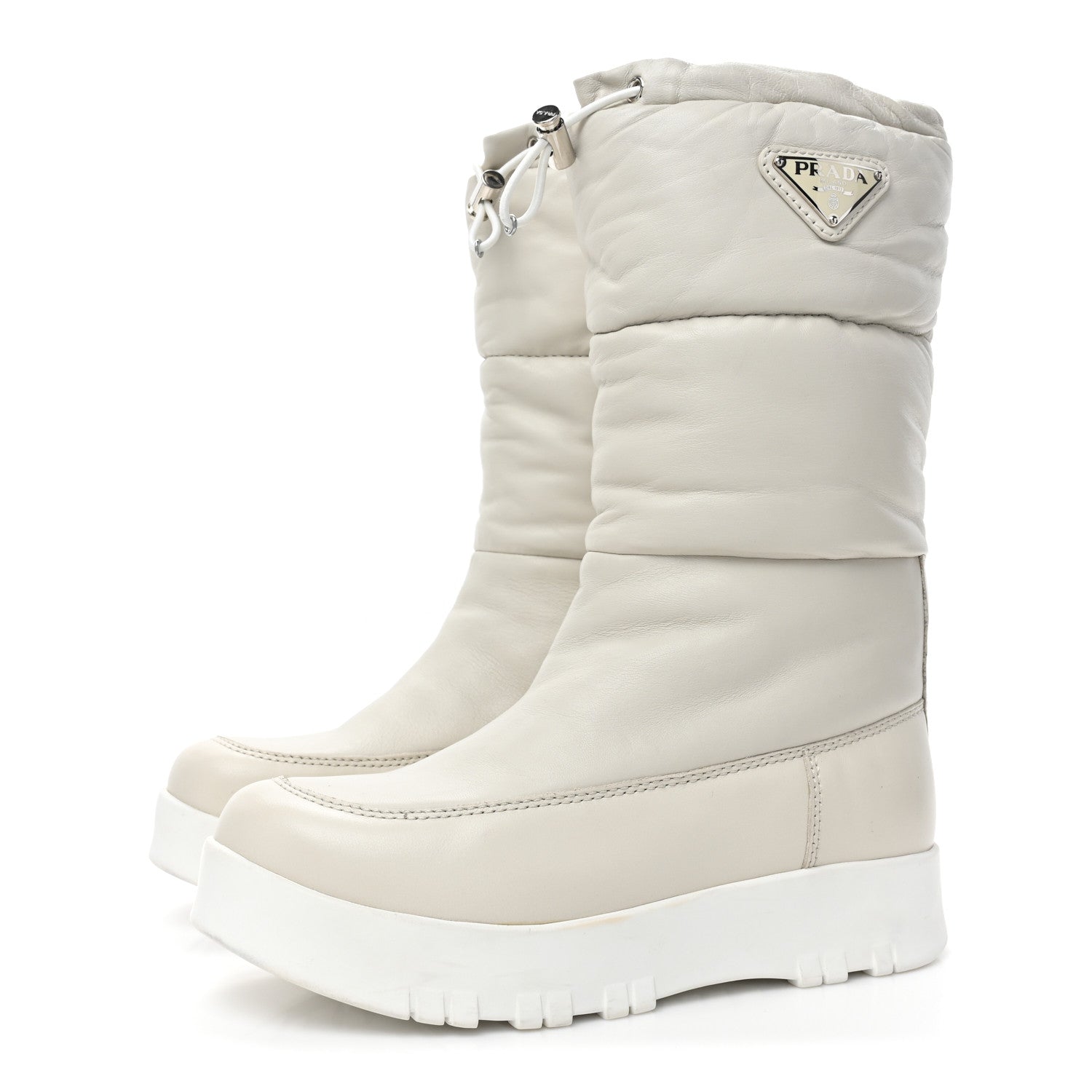 Prada Nappa Metal Triangle Logo Padded Moon Boots 36.5 White 3 of 9