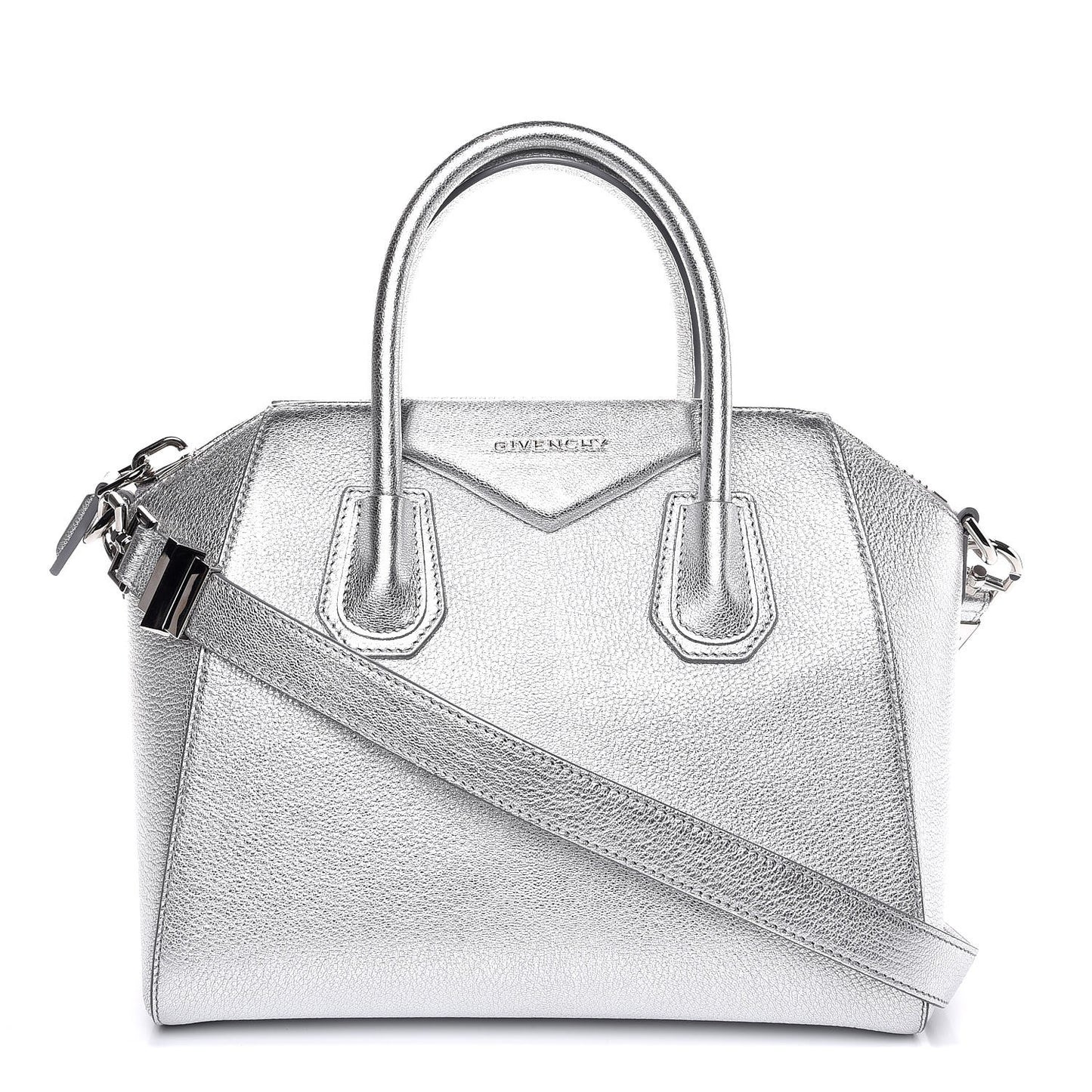 Metallic Sugar Goatskin Small Antigona Silver