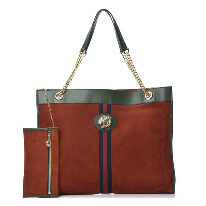 Gucci Suede Calfskin Large Rajah Chain Tote Brown Green 1 of 15