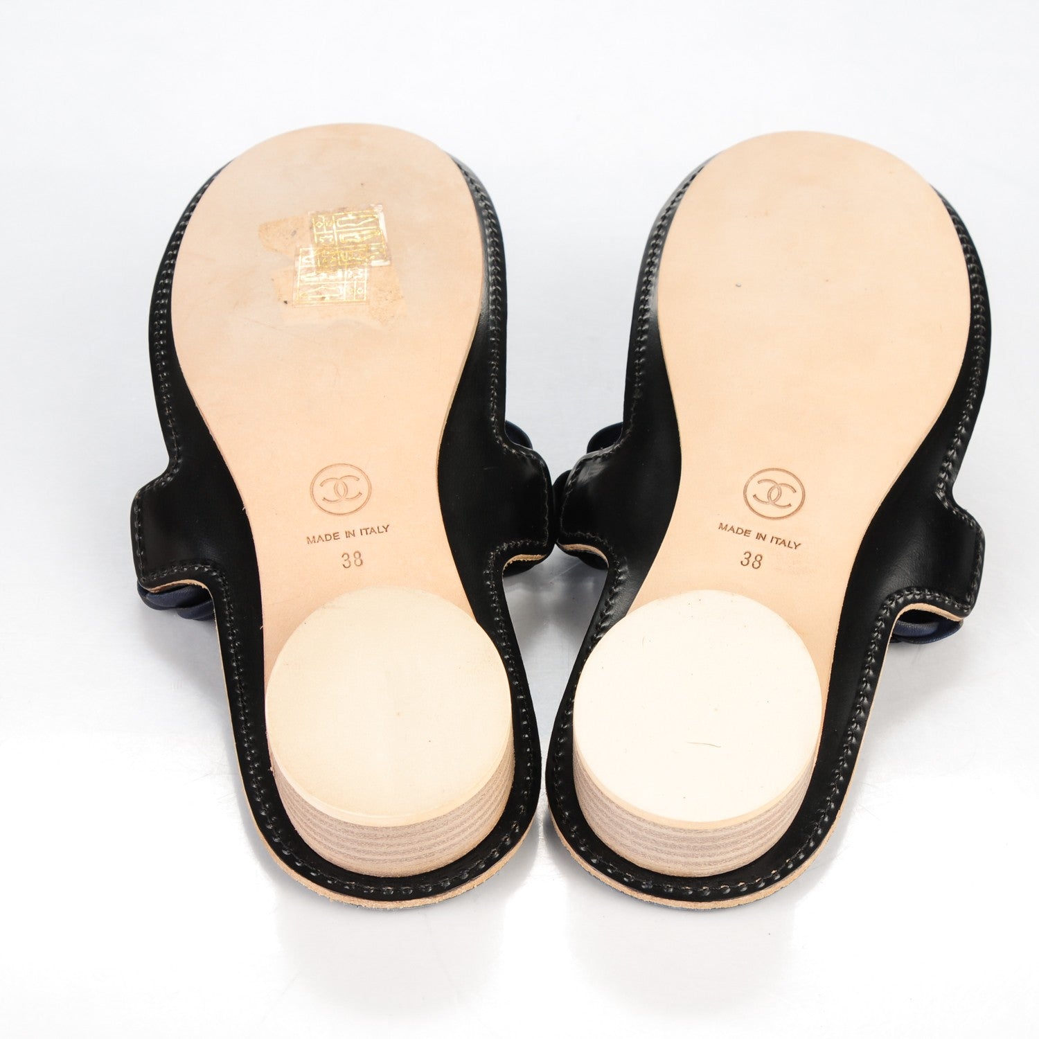 Chanel Lambskin Camellia Sandals 38 Dark Navy Blue 5 of 7