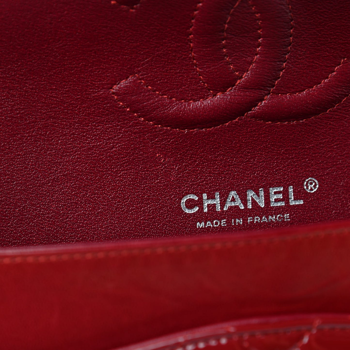Patent Calfskin Quilted Medium Double Flap Dark Red