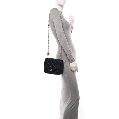 Chanel Lambskin Enamel Pearl Quilted Mini Charm Me Square Flap Black 2 of 12