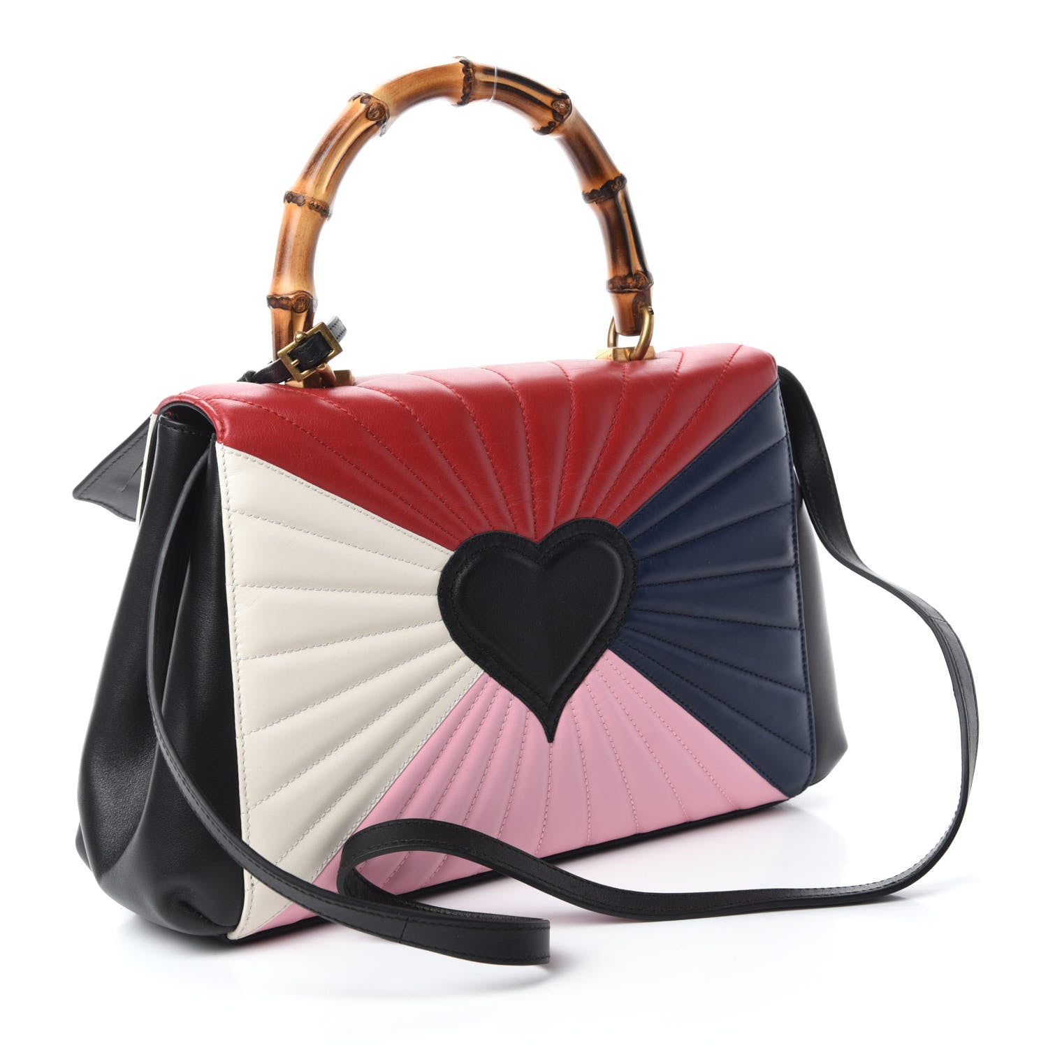 Gucci Calfskin Bamboo Trapuntata Queen Margaret Top Handle Bag Blue Agata Hibiscus Red Mystic White Sugar Pink 3 of 11