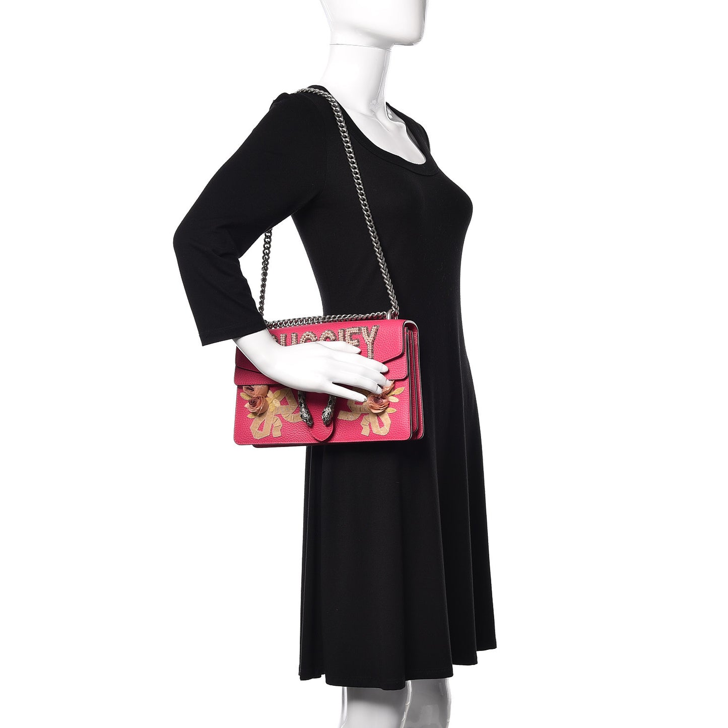 Pebbled Calfskin Embellished Guccify Small Dionysus Shoulder Bag Rosa