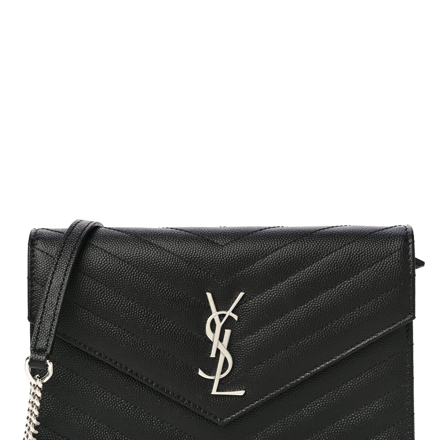 Grain De Poudre Matelasse Chevron Monogram Envelope Chain Wallet Black