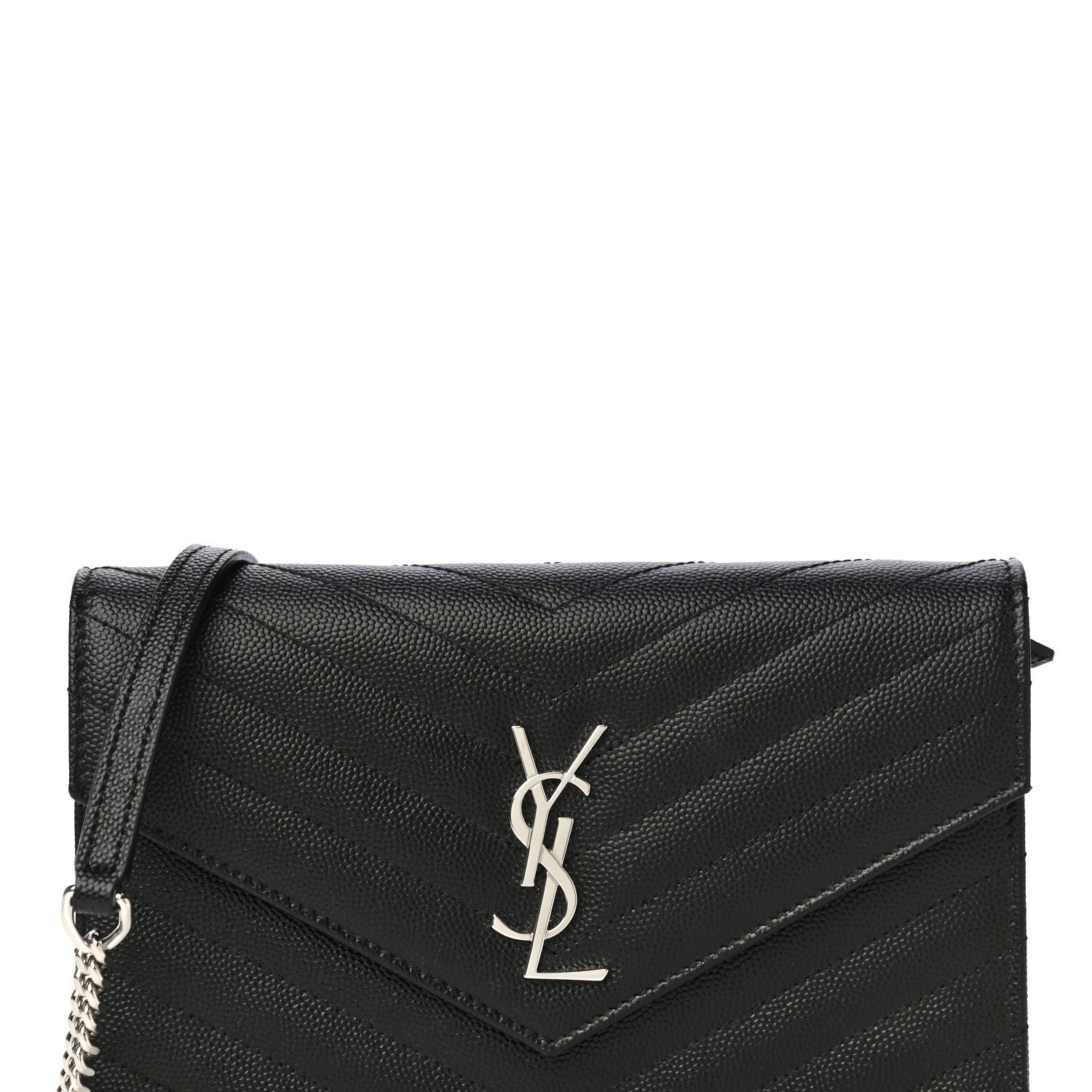 Saint Laurent Grain De Poudre Matelasse Chevron Monogram Envelope Chain Wallet Black 8 of 11