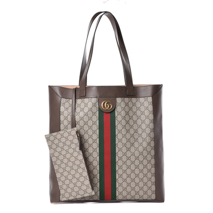 Gucci GG Supreme Monogram Web Large Ophidia Vertical Shopping Tote Brown 1 of 10