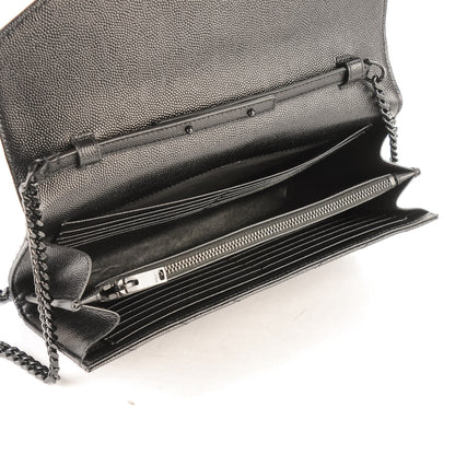 Saint Laurent Grain De Poudre Matelasse Chevron Monogram Chain Wallet Black 5 of 8
