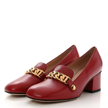 Gucci Malaga Kid Sylvie Web Chain Mid Heel Loafers 37 Hibiscus Red 3 of 10
