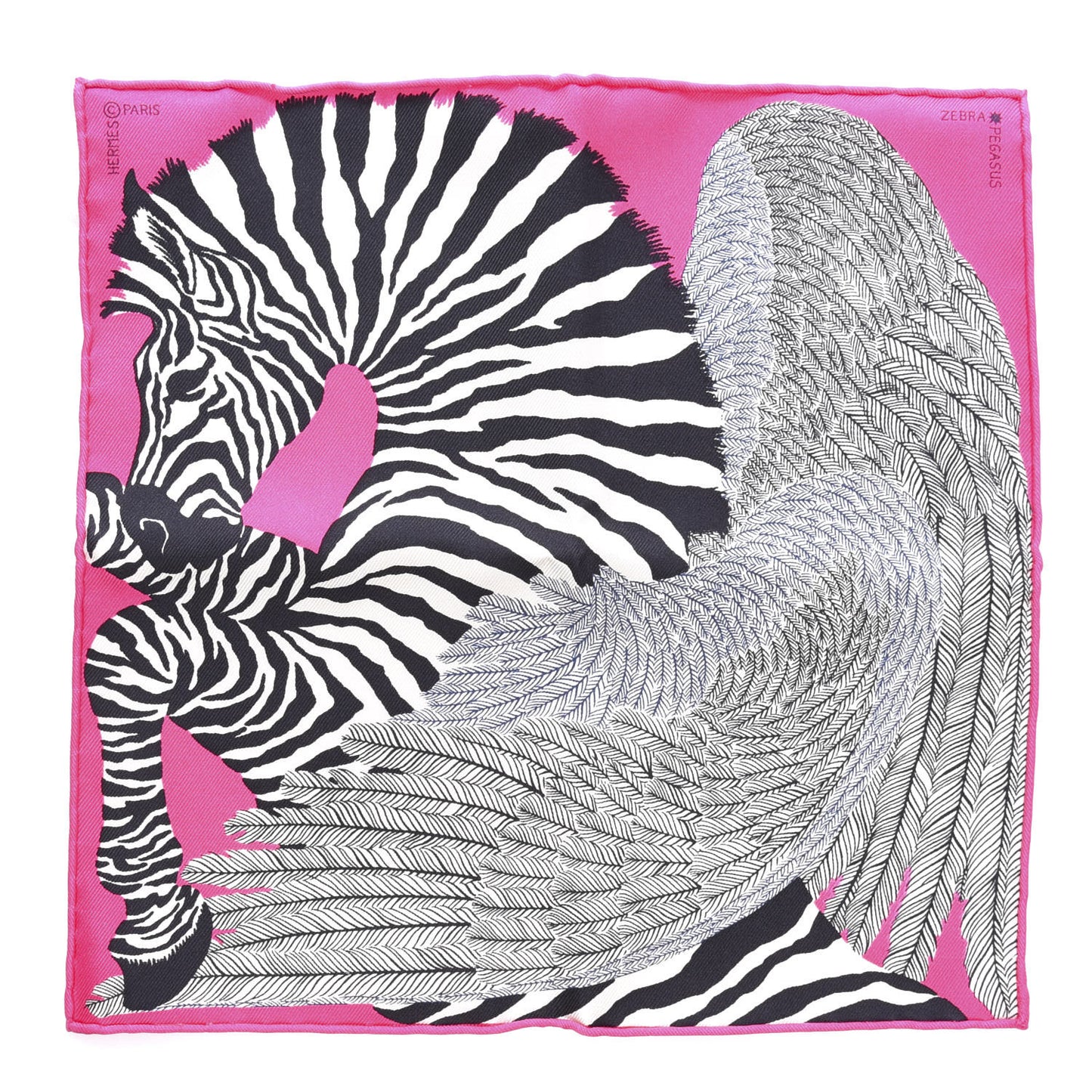 Silk Carre Zebra Pegasus Nano Scarf 20 Rose Bonbon Black White