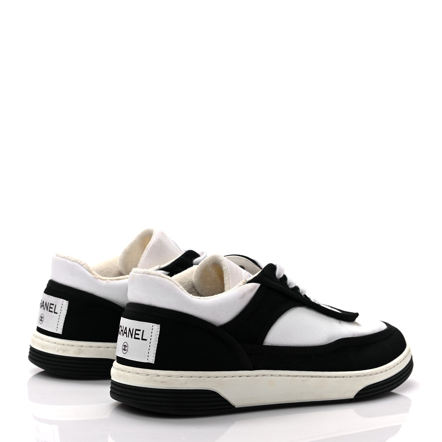 Chanel Fabric Womens Logo Sneakers 38.5 Black White 4 of 8