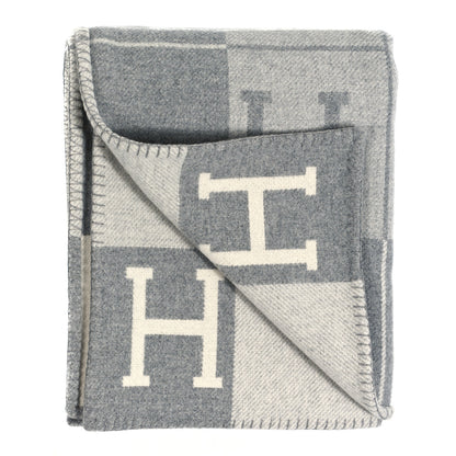 Hermes Wool Cashmere Avalon III Blanket Ecru Gris Clair 2 of 3