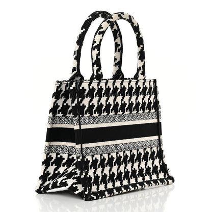 Christian Dior Canvas Houndstooth Embroidered Small Book Tote Black White 3 of 13