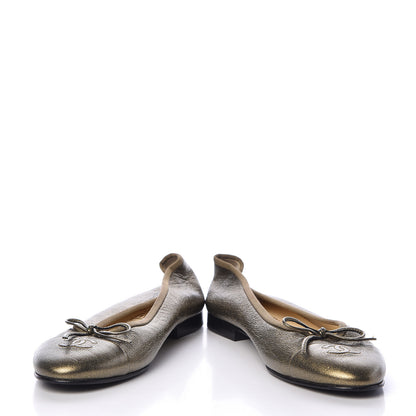 Chanel Metallic Calfskin Cap Toe CC Ballerina Flats 40 Gold 6 of 16
