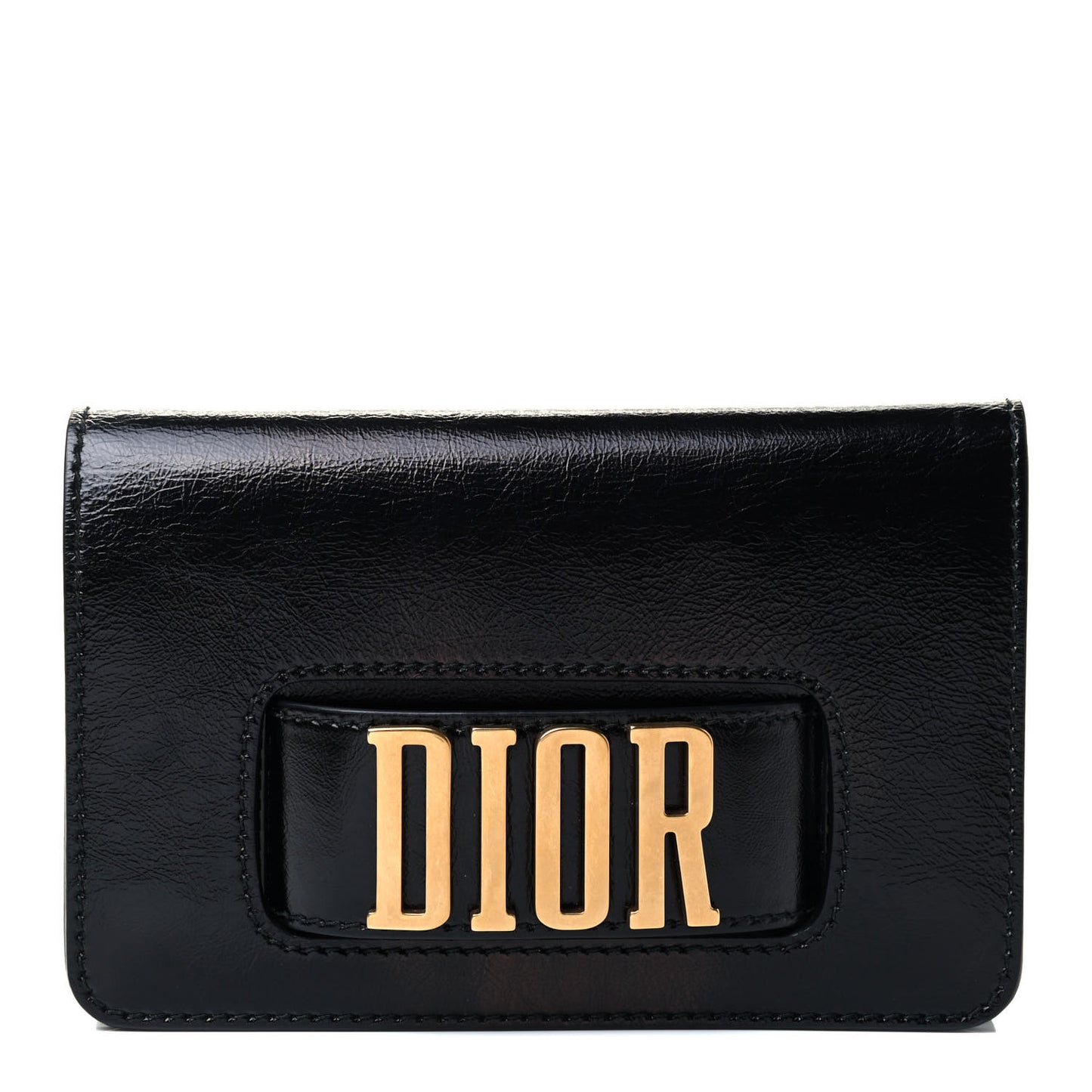 Crinkled Patent Lambskin Dio(r)evolution Flap Clutch Black
