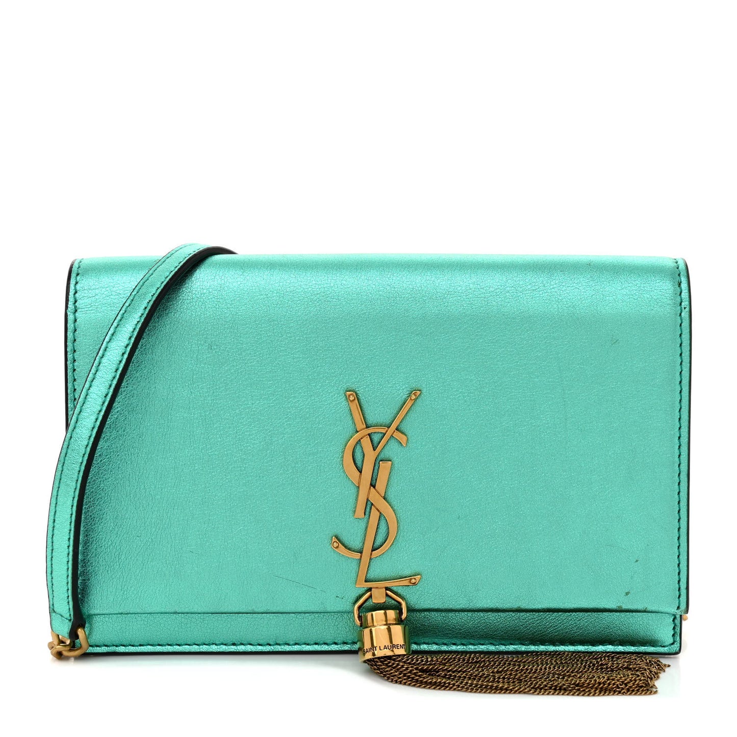 Laminated Calfskin Classic Monogram Kate Tassel Chain Wallet Green