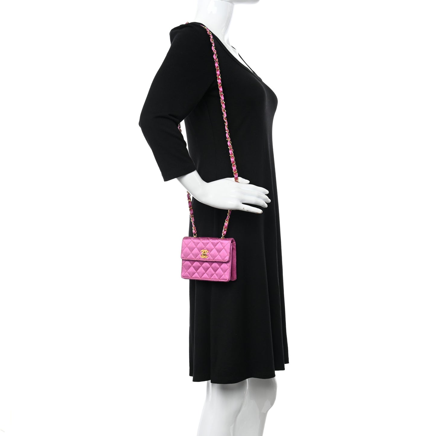 Satin Quilted Mini Square Flap Pink