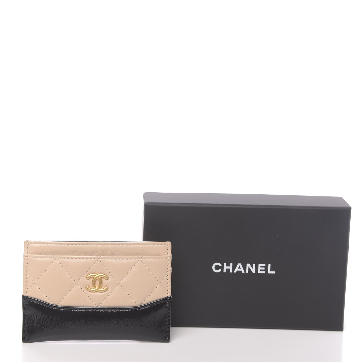 Chanel Aged Calfskin Quilted Gabrielle Card Holder Wallet Beige Black 9 of 9