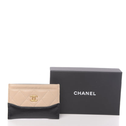 Chanel Aged Calfskin Quilted Gabrielle Card Holder Wallet Beige Black 9 of 9