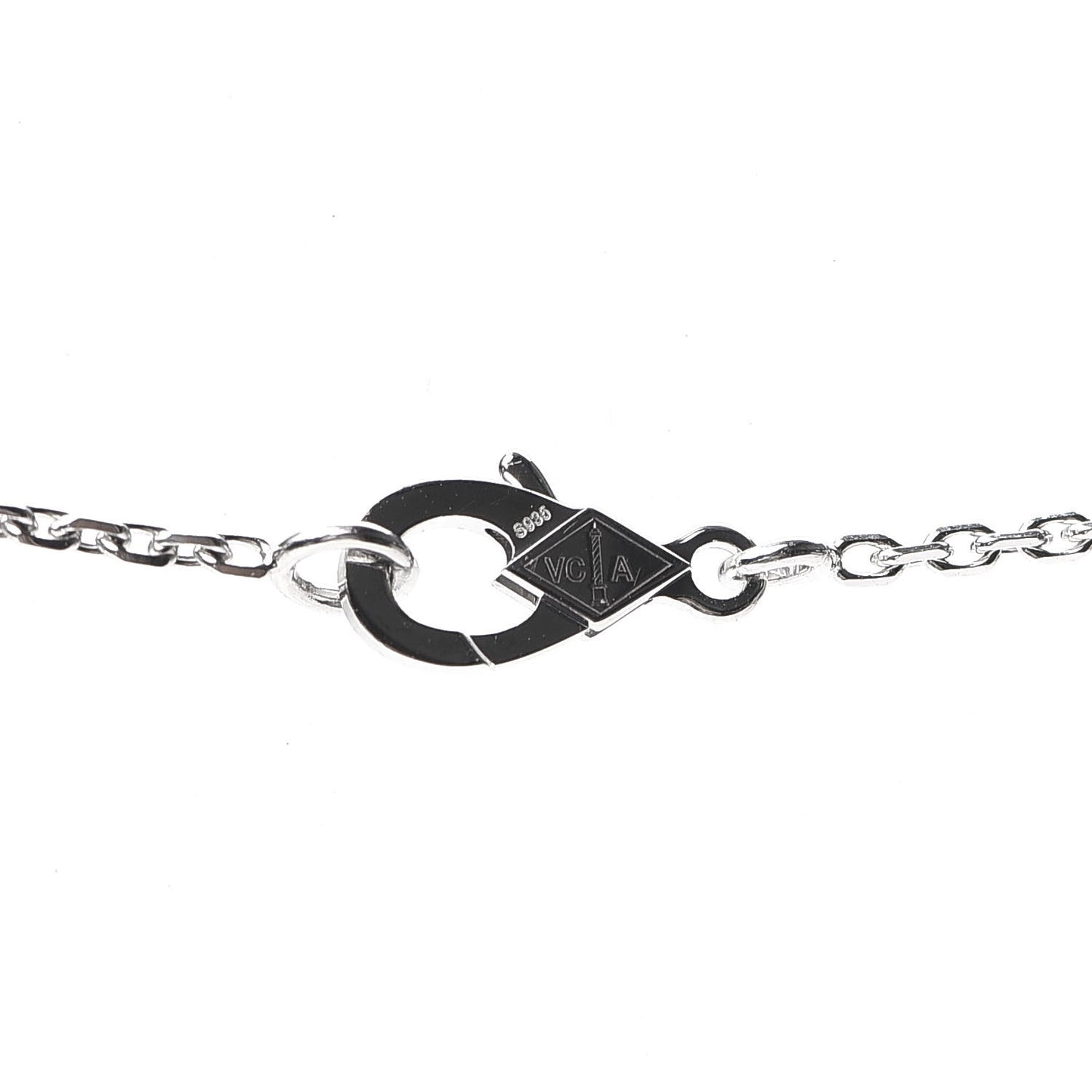 18K White Gold Diamond Guilloche Vintage Alhambra Pendant Necklace