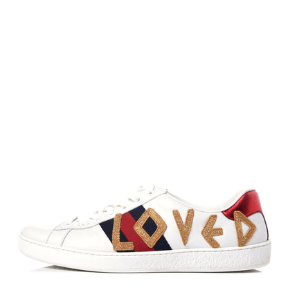 Gucci Calfskin Nappa Web LOVED Embroidered Womens Ace Sneakers 38 White Red Flame Notte 1 of 13