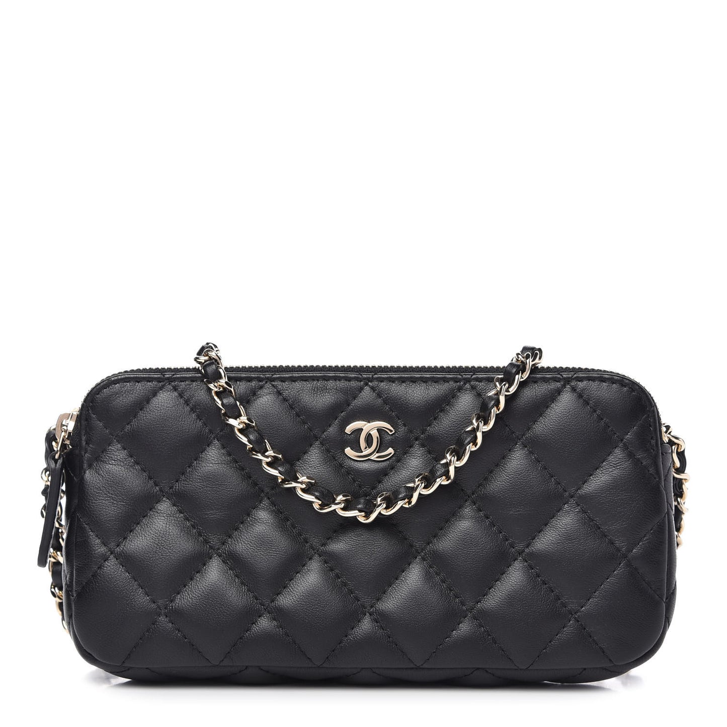 Lambskin Quilted Small Clutch With Chain Black