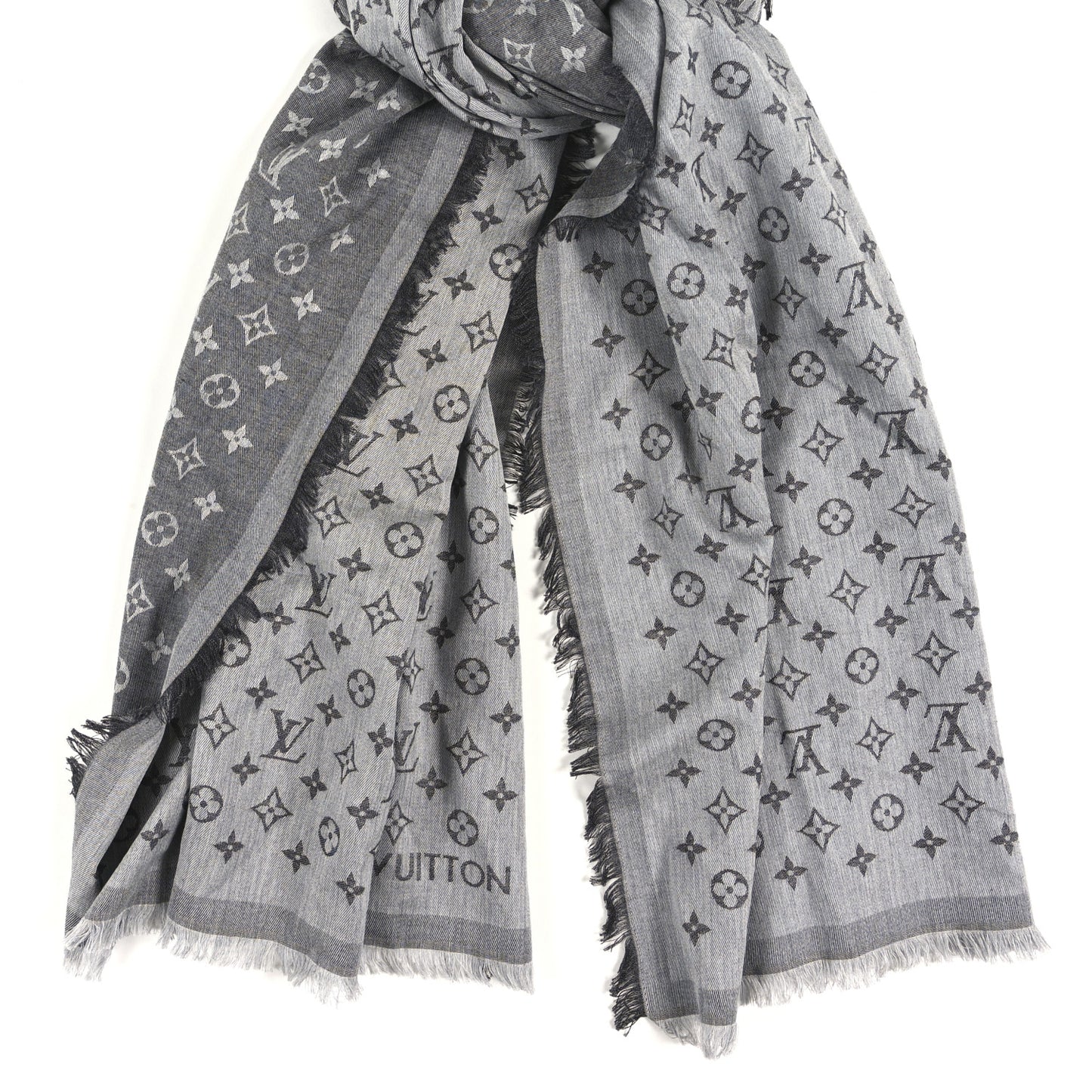 Silk Wool Monogram Denim Shawl Black