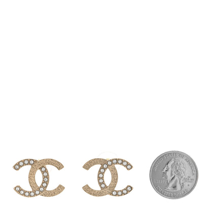 Chanel Textured Metal Crystal CC Earrings Gold 2 of 4