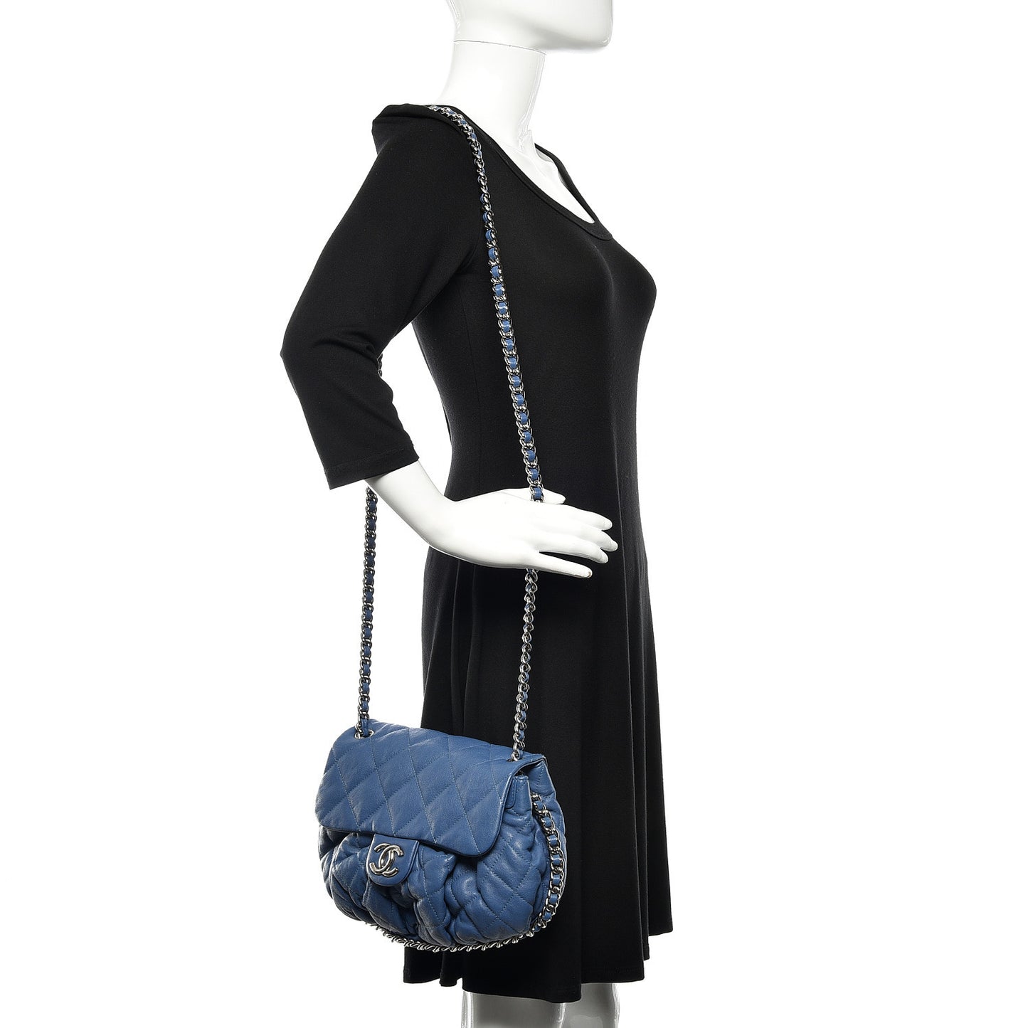 Washed Lambskin Quilted Medium Chain Around Flap Blue