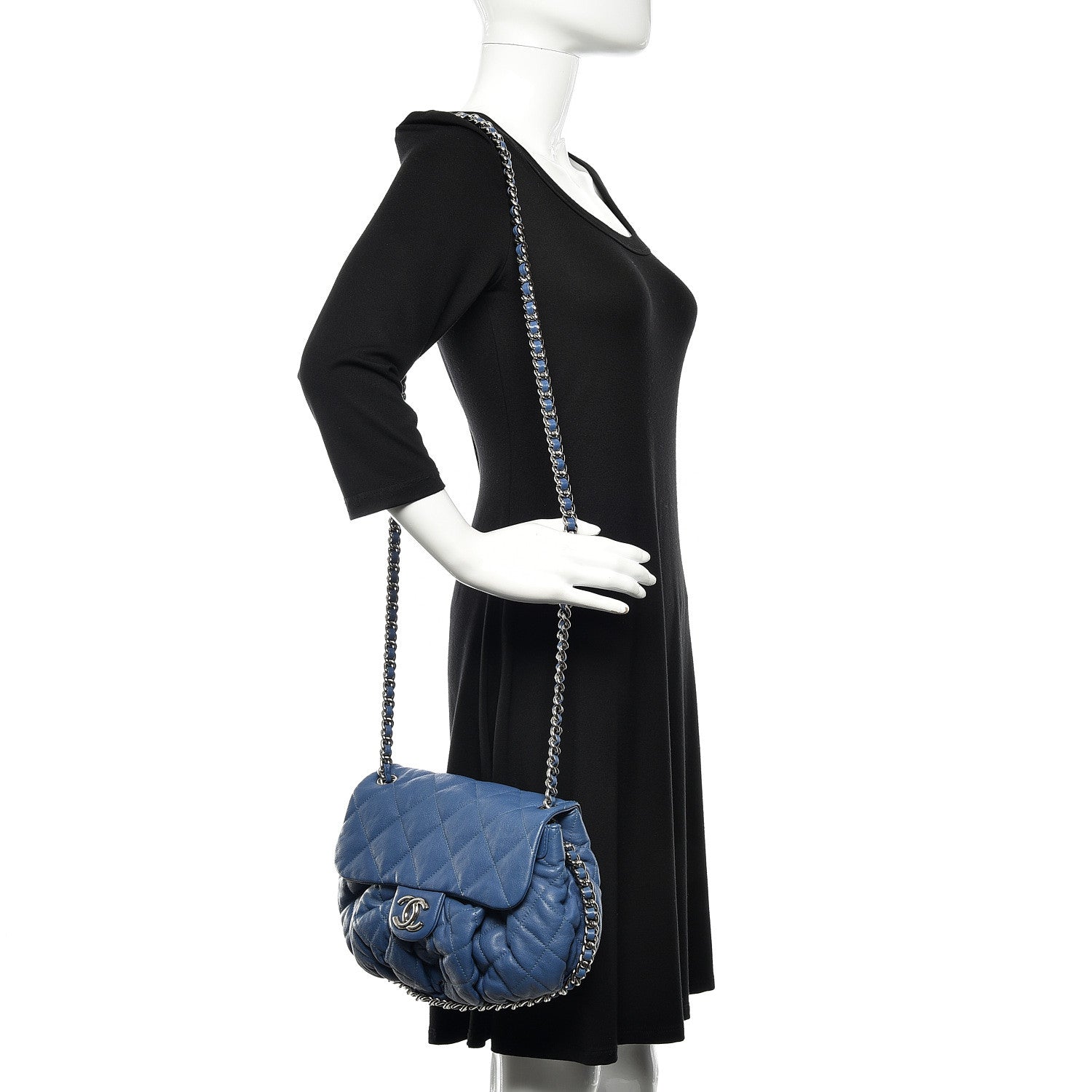 Chanel Washed Lambskin Quilted Medium Chain Around Flap Blue 2 of 10