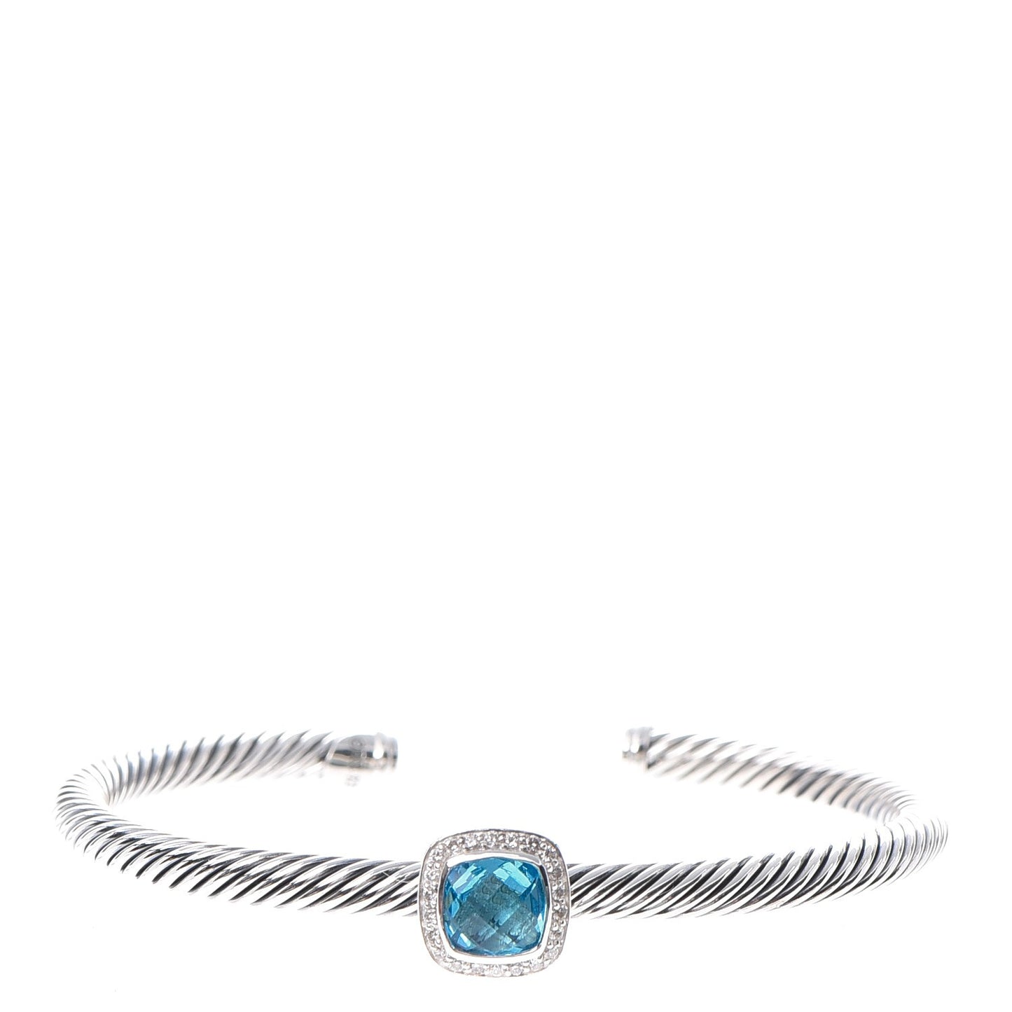 Sterling Silver Diamond Blue Topaz 4mm Cable Cuff